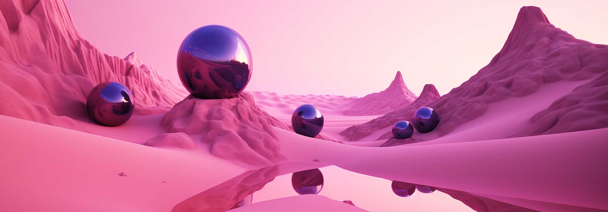 Desert de sable rose et bulles mauve sur le sable