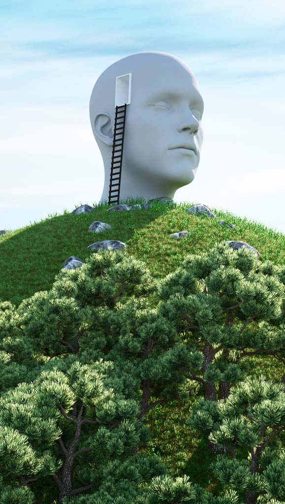 Tête d'homme sculpté sur une vallée